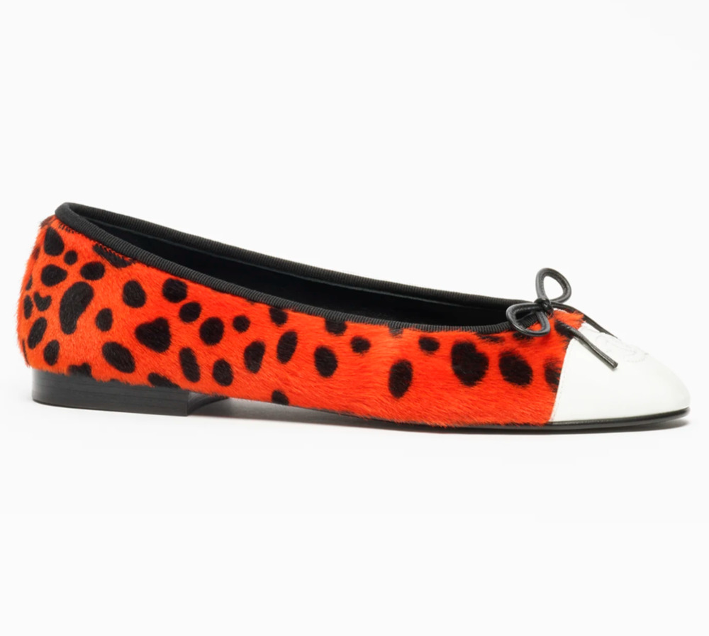 Chanel 26A Orange Leopard Pony Fur Black White CC Logo Ballet Ballerina Flat 39